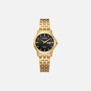 Citizen EQ0603-59F Women's Quartz Watch with black dial and gold-tone stainless steel bracelet