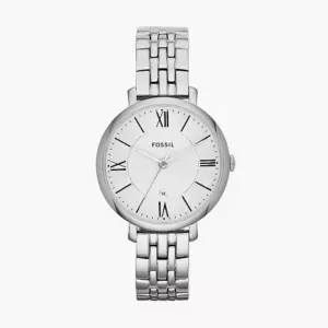 Fossil Jacqueline ES3433 women’s stainless steel watch with silver dial and Roman numerals