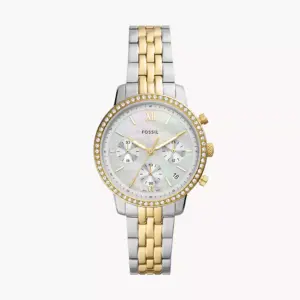 Fossil Neutra ES5216 women’s two-tone chronograph watch with mother-of-pearl dial and crystal bezel