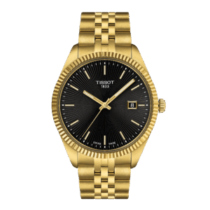 Tissot Ballade 40 mm T156.410.33.051.00 gold PVD watch with black guilloché dial