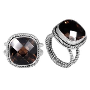 Sterling silver ring with smokey quartz – SR-8051-ST