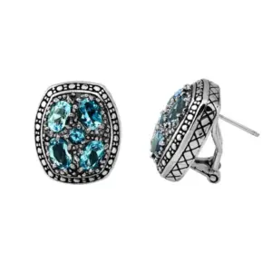 Sterling silver earrings with blue topaz quartz – AE-6022-BT