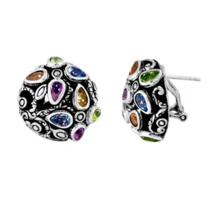 Sterling silver earrings with peridot, citrine, blue quartz, and amethyst – AE-6034-CO1