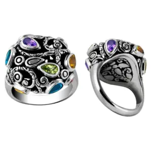 Sterling silver ring with peridot, citrine, blue topaz, and amethyst – AR-6034-CO1
