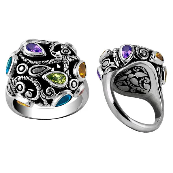 Sterling silver ring with peridot, citrine, blue topaz, and amethyst – AR-6034-CO1