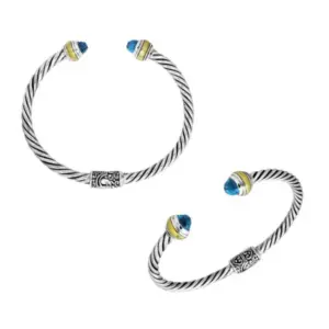 Sterling silver bangle with 18K gold plating and blue topaz quartz – AB-1052-BT