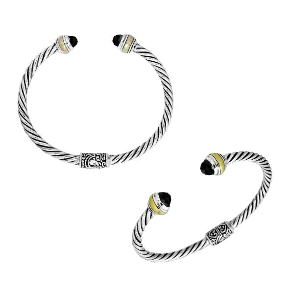 Sterling silver bangle with 18K gold plating and black onyx – AB-1052-OX
