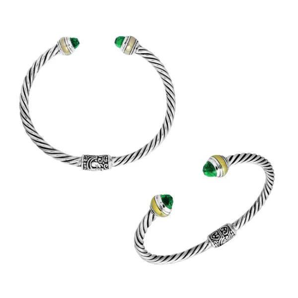 Sterling silver bangle with 18K gold plating and green quartz – AB-1052-GQ