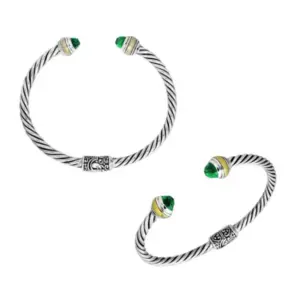 Sterling silver bangle with 18K gold plating and green quartz – AB-1052-GQ