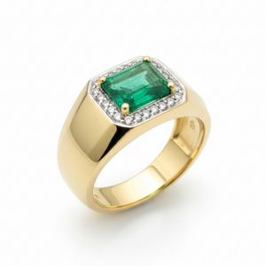 14K Yellow Gold 1.30 CT Emerald & Diamond Halo Ring