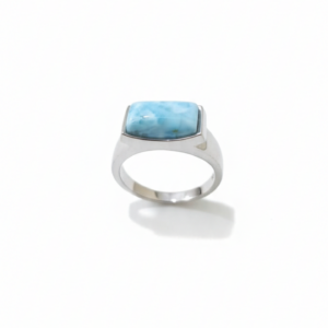 Handcrafted 925 sterling silver stingray ring featuring a genuine blue Larimar stone centerpiece, Jewels Forever Cayman.