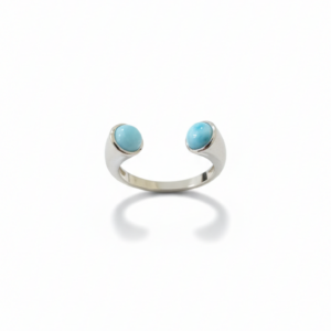 Handcrafted 925 sterling silver stingray ring featuring a genuine blue Larimar stone centerpiece, Jewels Forever Cayman.