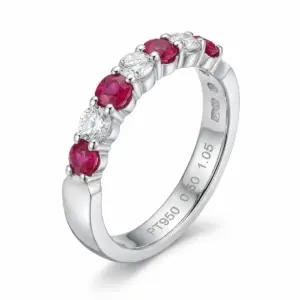 White 14k Ruby Ring With   0.25tw Round Shape Diamond and   0.30tw Round Shape Ruby