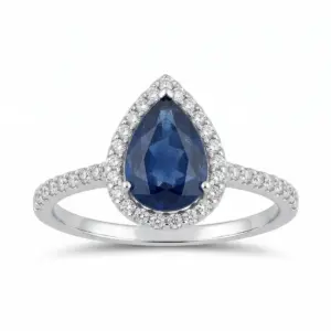 White 14k Sapphire Ring With   1.45tw Pear Shape Sapphire and   0.25tw Round Shape Diamond