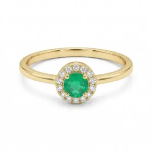 Yellow 14k Emerald Ring With   0.30tw Round Shape Emerald and   0.07tw Round Shape Diamond