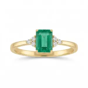 Yellow 14k Emerald Ring With   0.60tw Emerald Cut Emerald and   0.05tw Round Shape Diamond