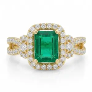Yellow 18k Emerald Ring With   1.22tw Emerald Cut Emerald and   0.49tw Round Shape Diamond