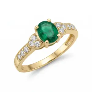 Yellow 14k Emerald Ring With   0.50tw  Emerald and   0.15tw  Diamond