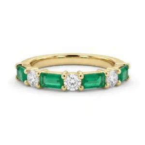 Yellow 14k Emerald Ring With   1.08tw Baguette Emerald and   0.57tw Round Shape Diamond