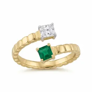 Yellow 14k Emerald Ring With   0.51tw Cusion Shape Emerald and   0.44tw Cusion Shape Diamond