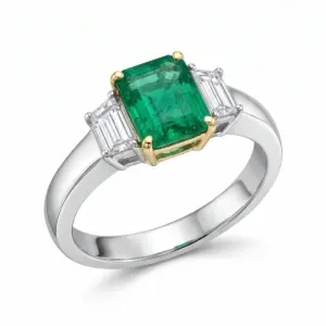 Two Tone 14k Emerald Ring With   1.07tw Emerald Cut Emerald and   0.42tw Baguette Diamond