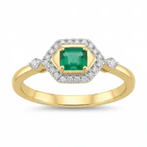 Yellow 14k Emerald Ring With   0.22tw Emerald Cut Emerald and   0.14tw Round Shape Diamond