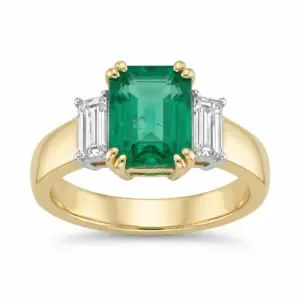 Yellow 14k Emerald Ring With   2.26tw Emerald Cut Emerald and   0.55tw Round Shape Diamond
