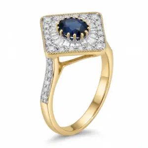 Yellow 14k Sapphire Ring With   0.71tw Round Shape Sapphire and   0.35tw Round Shape Diamond and   0.34tw Trapeze Shape