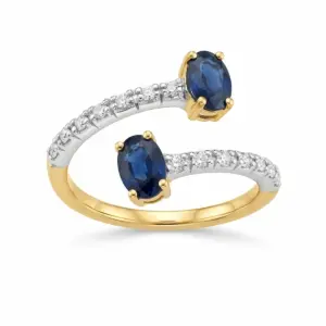 White 14k Sapphire Ring With   1.03tw Oval Shape Sapphire and   0.13tw Round Shape Diamond