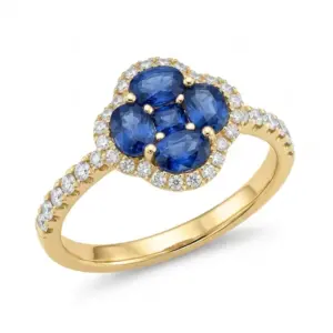 Yellow 14k Sapphire Ring With   1.03tw Round Shape Sapphire and   0.29tw Round Shape Diamond