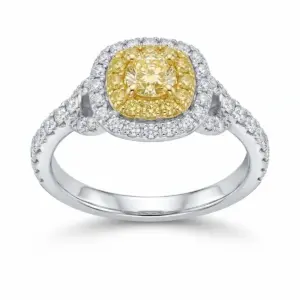 Two Tone 14k Color Diamonds Ring With   0.81tw Round Shape Yellow Diamond and   0.26tw Round Shape Diamond