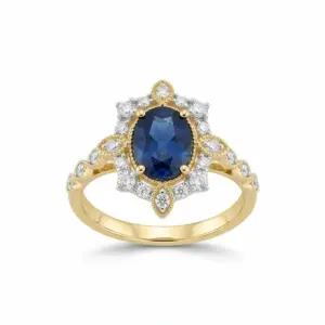 Two Tone 14k Sapphire Ring With   1.31tw Round Shape Sapphire and   0.34tw Round Shape Diamond
