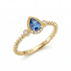 Yellow 14k Sapphire Ring With   0.39tw Pear Shape Sapphire and   0.04tw Round Shape Diamond