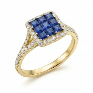 Yellow 14k Sapphire Ring With   0.84tw Princess Cut Sapphire and   0.34tw Round Shape Diamond