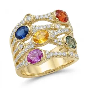 Yellow 14k Multi Sapphire Ring With   2.35tw Oval Shape Multi Sapphire and   0.65tw Round Shape Diamond