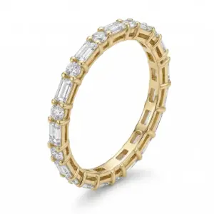 Yellow 14k Diamond Ring With   0.44tw Round Shape Diamond and   1.00tw Baguette Diamond