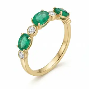 Yellow 14k Emerald Ring With   0.96tw Oval Shape Emerald and   0.16tw  Diamond