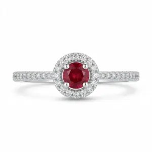 White 14k Ruby Ring With   0.26tw Round Shape Ruby and   0.12tw Round Shape Diamond