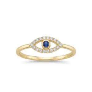 Yellow 14k Sapphire Ring With   0.04tw Round Shape Diamond and   0.10tw Round Shape Sapphire