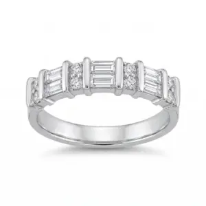 White 14k Diamond Ring With 0.45tw Baguette Diamond and 0.23tw Round Shape Diamond