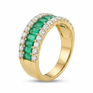 Yellow 14k Emerald Ring With 1.40tw Baguette Emerald and 1.02tw Round Shape     Diamond