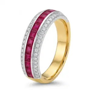 Yellow 14k Ruby Ring With   0.95tw Baguette Ruby and   0.43tw Round Shape Diamond