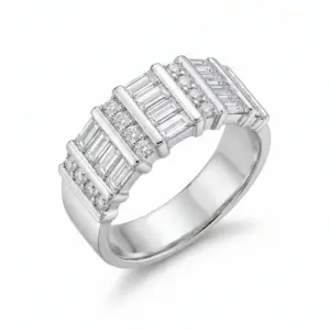 White 14k Diamond Ring With 0.88tw Baguette Diamond and 0.30tw Round Shape Diamond