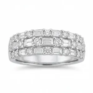 White 14k Diamond Ring With   1.22tw Baguette Diamond and   0.46tw Round Shape Diamond