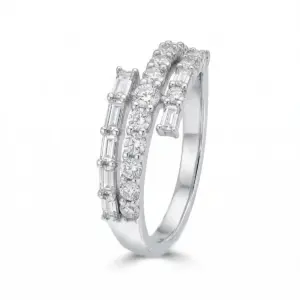 White 14k Diamond Ring With 0.59tw Round Shape Diamond and 0.23tw Trapeze Shape Diamonds Diamond