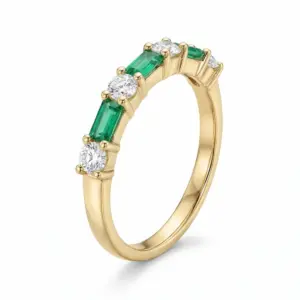 Yellow 14k Emerald Ring With   0.40tw Baguette Emerald and   0.34tw Round Shape Diamond