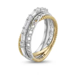 Two Tone 14k Diamond Ring With 0.53tw Baguette Diamond and 0.22tw Round Shape Diamond