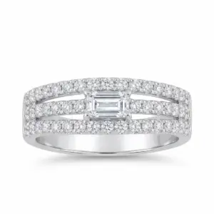 White 14k Diamond Ring With 0.20tw Baguette Diamond and 0.54tw Round Shape Diamond