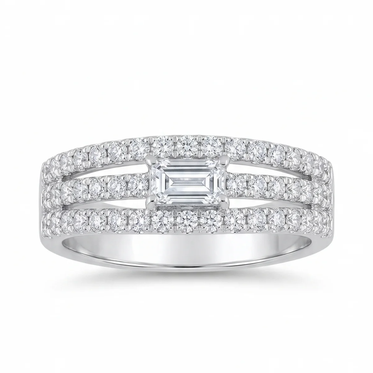 White 14k Diamond Ring With 0.20tw Baguette Diamond and 0.54tw Round Shape Diamond