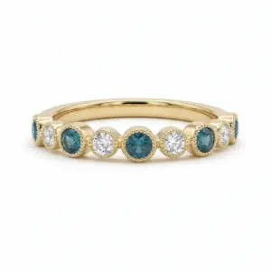 Yellow 14k Color Diamonds Ring With   0.34tw Round Shape Blue Diamond Color Enhanced and   0.26tw Round Shape Diamond
